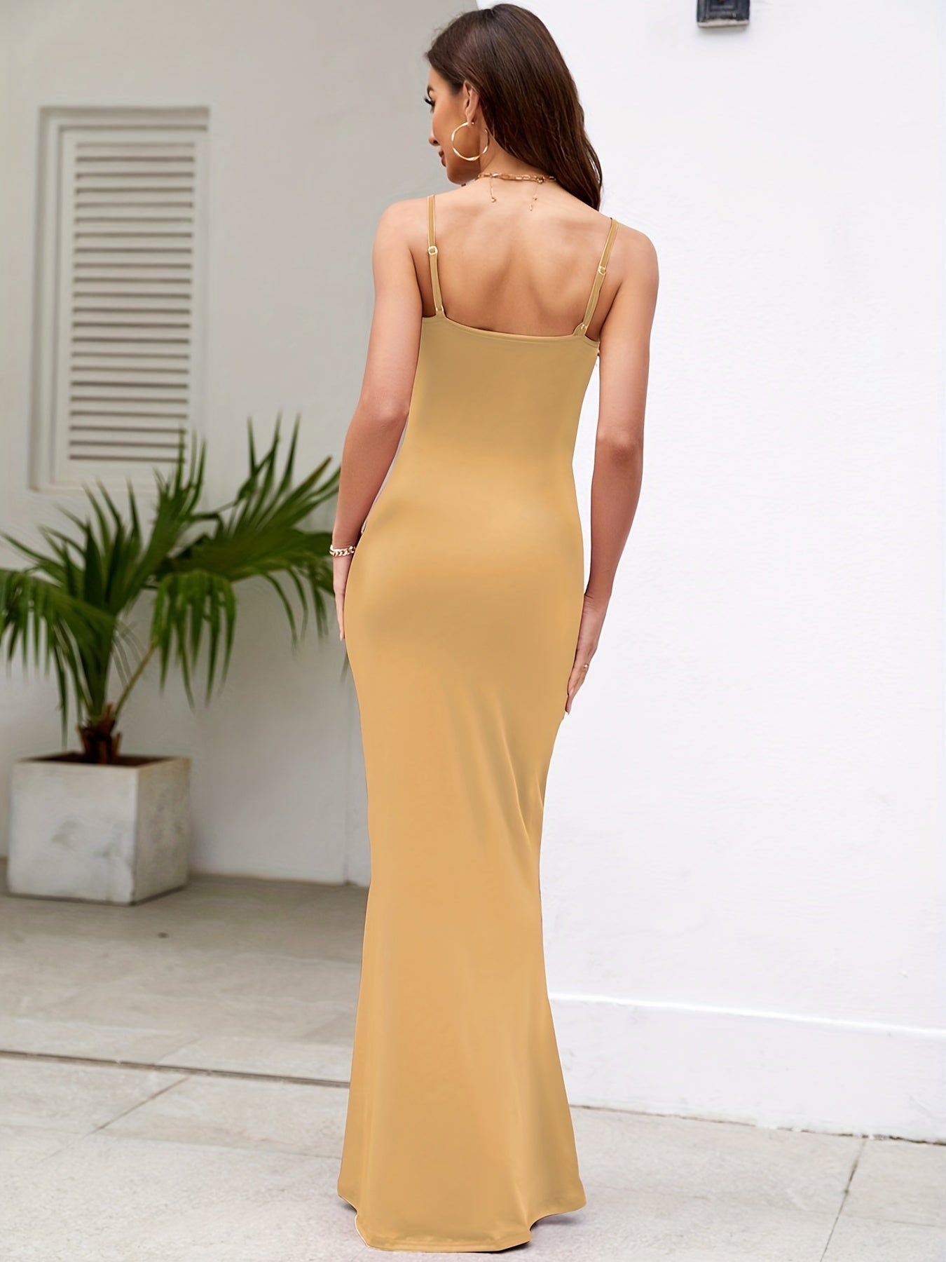 Women's Casual Lounge Slip Long Dress, Sexy Sleeveless Backless Bodycon Maxi Dress, Women's Clothing
